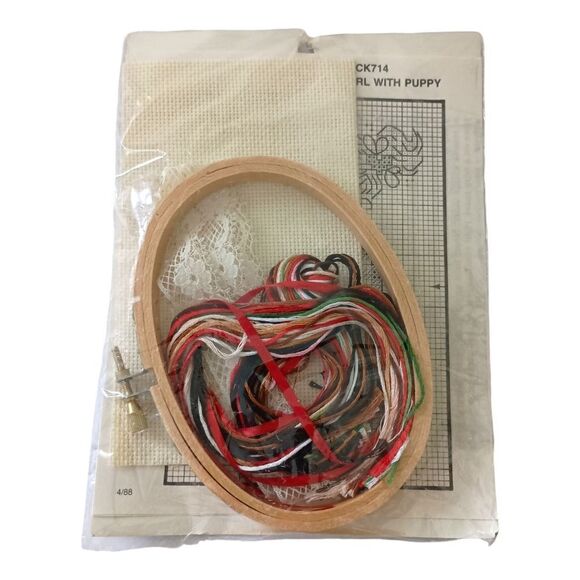 1988 Dale Burdett Cross Stitch Kit Pajama Girl With Puppies CCK714 Cottagecore. - Picture 5 of 12